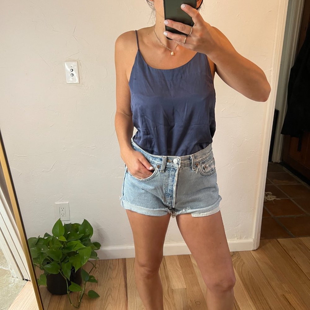 ASCENO Silk Camisole Navy, Size M